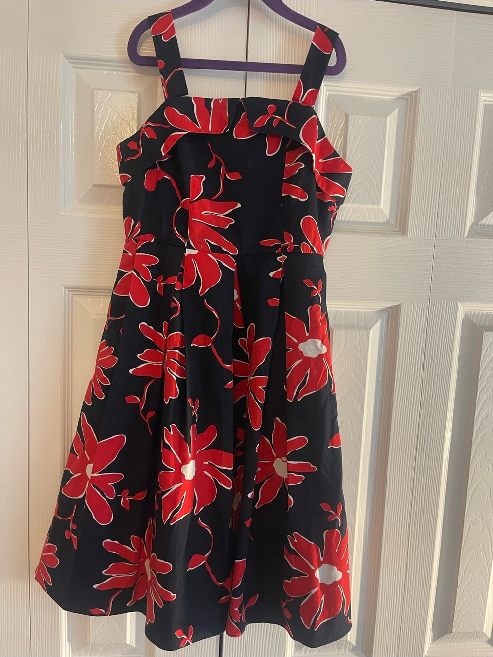 Girls Black Dress with Red Floral Print and Wide Straps